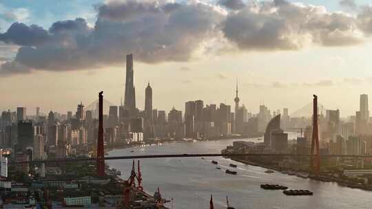 上海杨浦远眺陆家嘴航拍视频素材模板下载