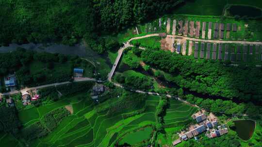 信阳市新县郭家河湿地公园自然风景小河航拍