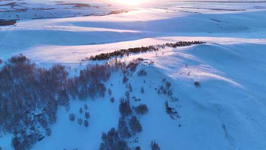 航拍冬季唯美阳光雪原