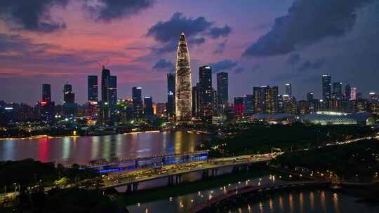 深圳大湾南山区人才公园春笋摩天大楼夜景