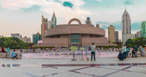 人民广场 喷泉 上海博物馆  上海人民广场