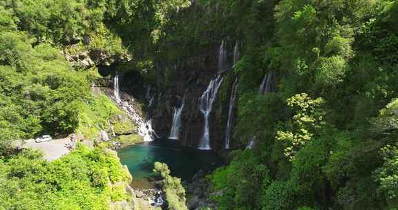 徒步旅行者，探索，留尼汪岛，瀑布