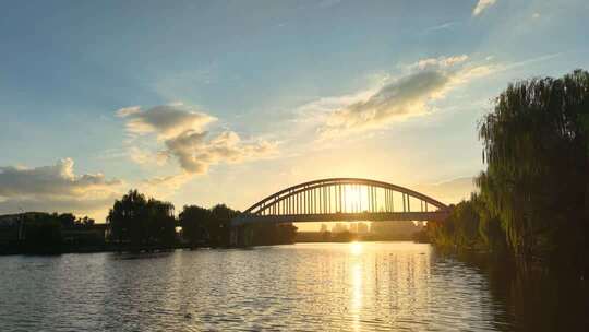 4K夕阳下的浙东大运河杭甬运河航拍