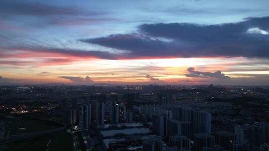 广东佛山顺德城市风光 夏季美丽的晚霞