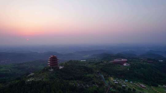 成都丹景山丹景台丹景阁日出龙泉山森林公园