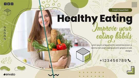 简单绿色健康食品节食图文宣传片AE模板