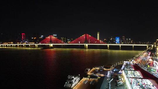 湖南长沙银盆岭大桥夜景航拍