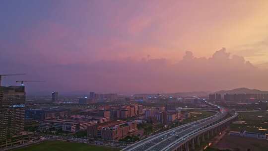 深圳中山翠亨新区深中大桥车流夜景日落航拍