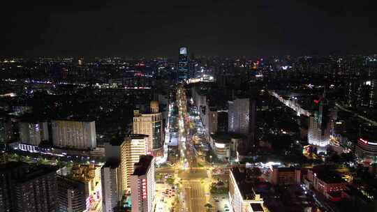 航拍广东东莞鸿福路夜景