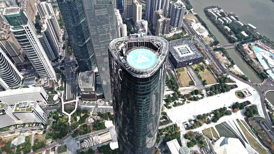 广州CBD珠江新城航拍城市风光空镜