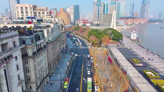 上海外滩南京东路航拍车流人流黄浦区风景城