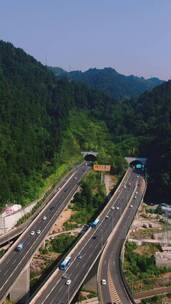 航拍高速公路穿山隧道
