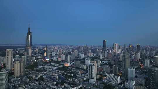 南京鼓楼区南京城市大景紫峰大厦夜景航拍