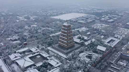 西安大雁塔下雪天