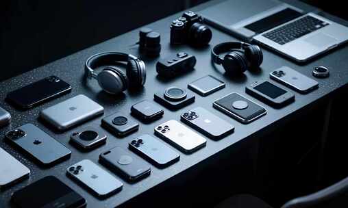 桌面上摆放的各类电子产品