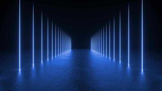 黑暗房间中的发光蓝色隧道视频素材模板下载