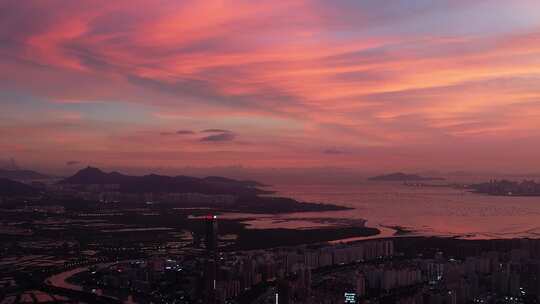 深圳市福田中心区平安日落夜景航拍