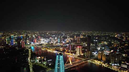 浙江宁波城市夜景灯光航拍