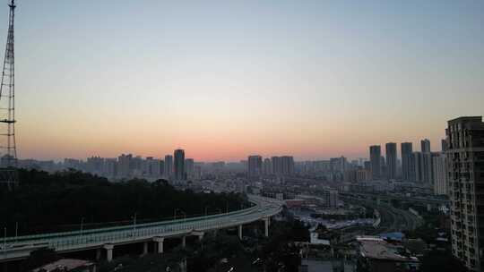 南宁城市落日夕阳航拍