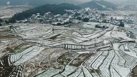 美丽乡村田园冬天雪景4K航拍