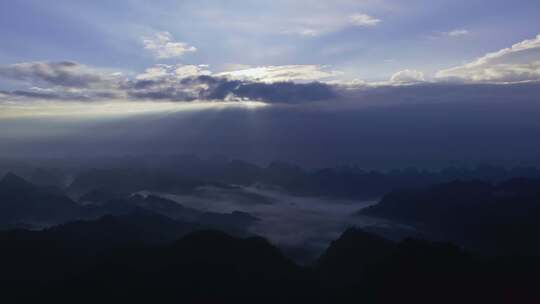 航拍清晨群山远山山峰喀斯特地貌