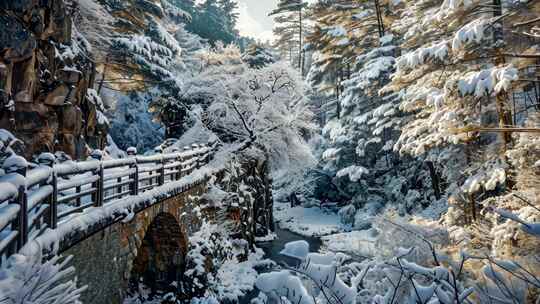 积雪覆盖的冬天晥南山区风景