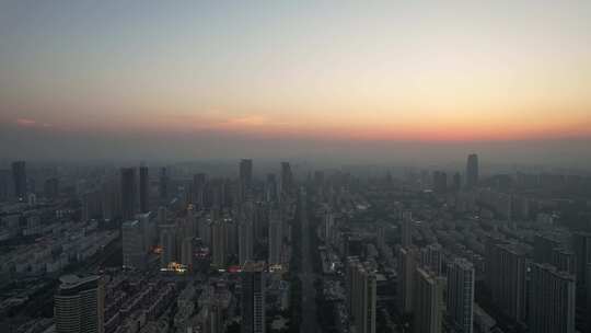 山东日照城市夕阳晚霞日落航拍