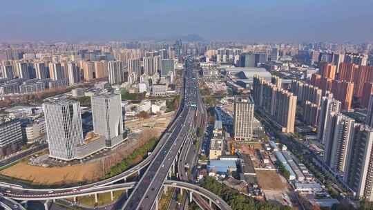 杭州城市高架路航拍4K