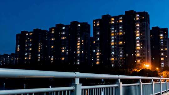 城市夜景居民楼灯光万家灯火