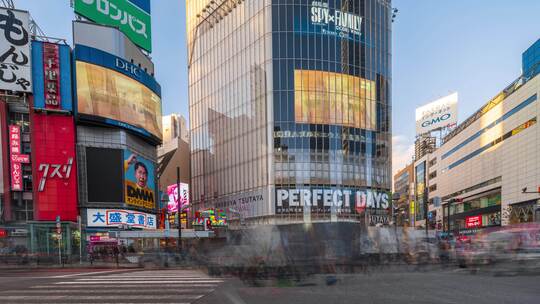 日本东京涉谷路口行人过街延时视频素材模板下载