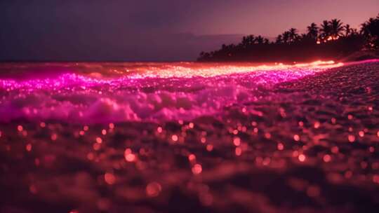 梦幻粉色海滩夜景