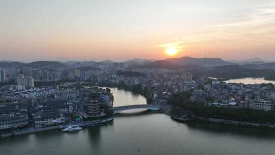 惠州合江楼航拍夕阳下的东江古城区旅游景点