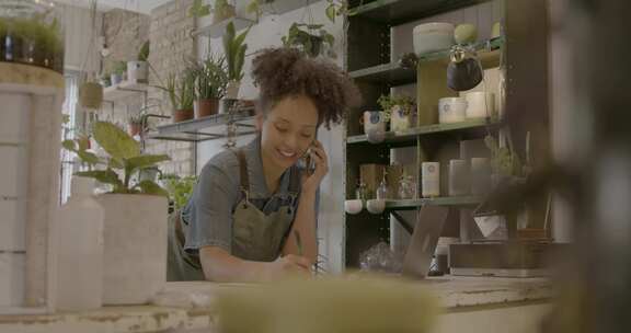 植物商店，商店，工作，女人