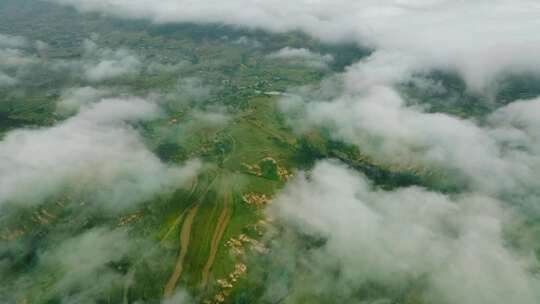 航拍黄土高原梯田植被地貌