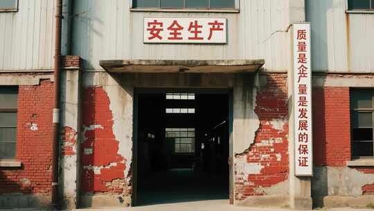 老旧厂房安全生产标语画面