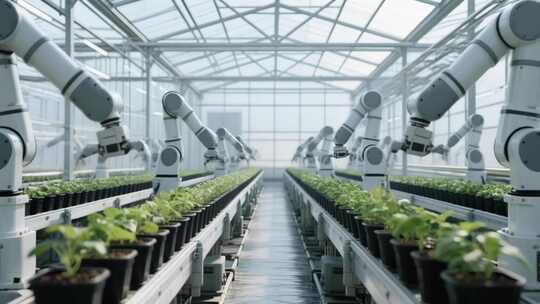 温室大棚内机械臂作业画面