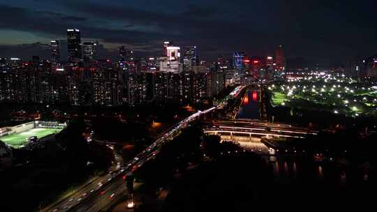 深圳湾人才公园公路夜景延时汽车车流运动