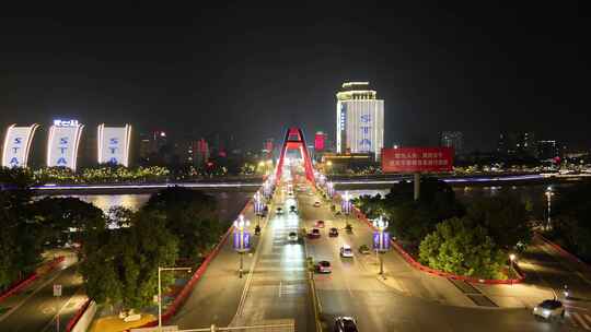 四川德阳夜景德阳彩虹桥夜景航拍