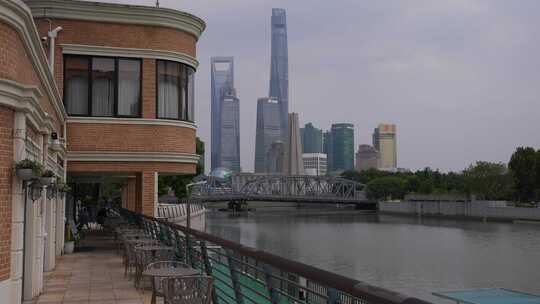 4K城市上海黄浦江边东方明珠外白渡桥100P