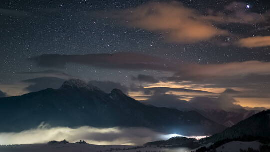 延时 星空 夜晚 天空 山脉 山