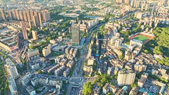 航拍宜昌城市建筑道路