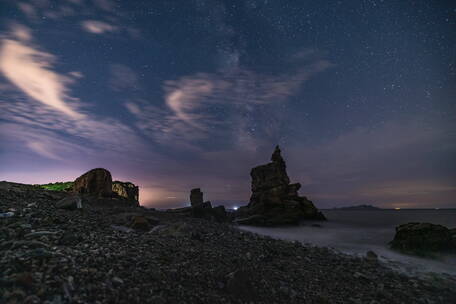 辽宁大连旅顺夏季银河星轨大气星空风景