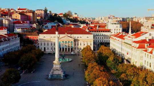 葡萄牙里斯本城市广场建筑景观俯瞰