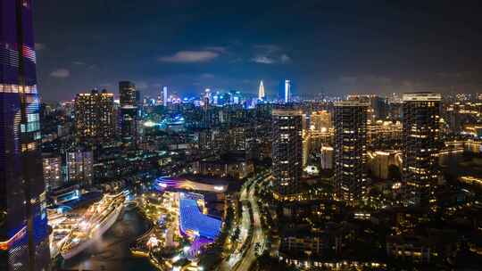 深圳南山蛇口海上世界夜景航拍延时