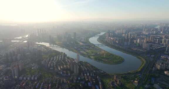 长沙城市建筑风光大景湘江两岸【组镜】