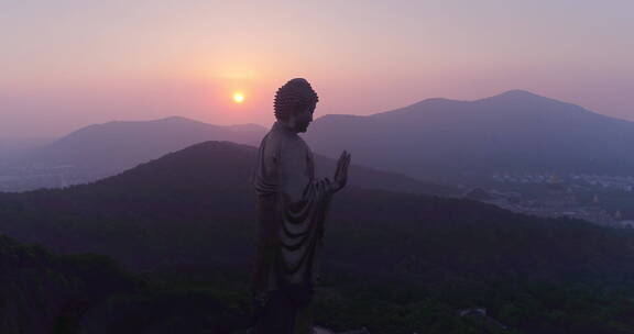 旅游景区 航拍灵山大佛 全身半周 日出霞光