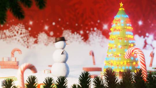 4K动画雪人出现致词庆祝圣诞场景视频素材模板下载