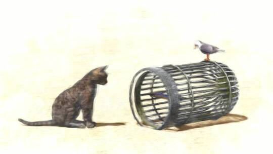 猫和鸟笼子漫画
