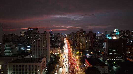 上海徐汇区内环高架夜景航拍