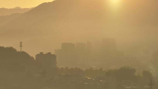 日出 朝霞 晨雾 早晨 庆元 县城 山川